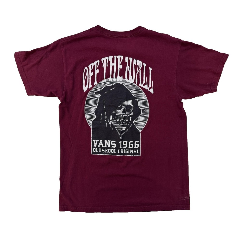Vans Grim Reaper TShirt Mens M Red Off The Wall Skull Skater Old Skool 1966‎ Y2K